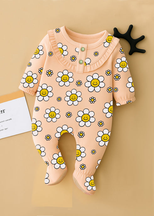 Smiley Daisy Frill Buttoned Interlock Sleepsuit