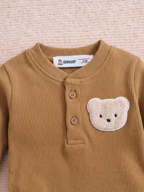 Playful Ribbed Henley Sleepsuit (Rust Brown)