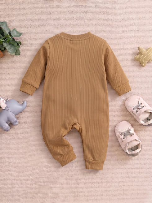 Playful Ribbed Henley Sleepsuit (Rust Brown)