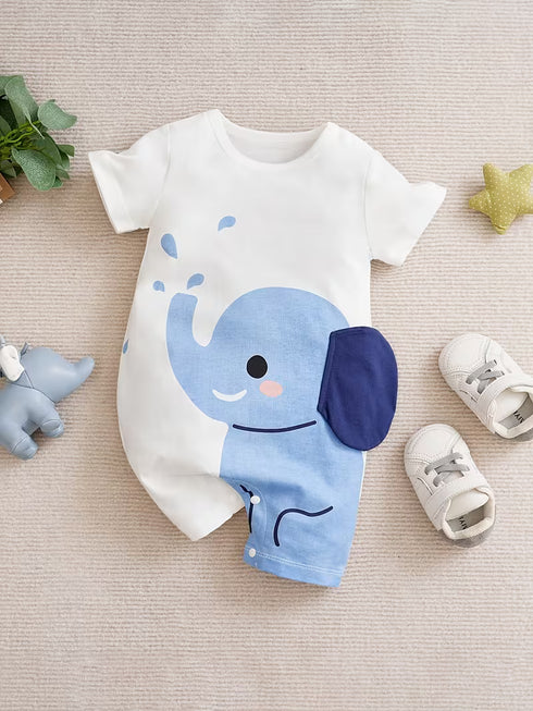Little Elephant Printed Buttoned Romper