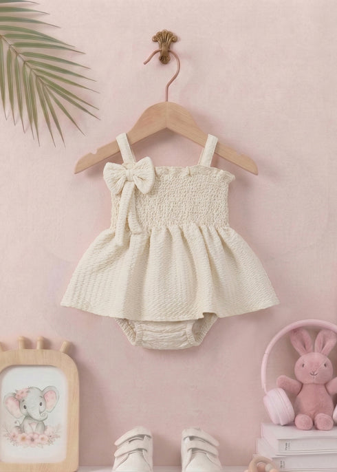 Smocked Bow Frock Set (O-White)
