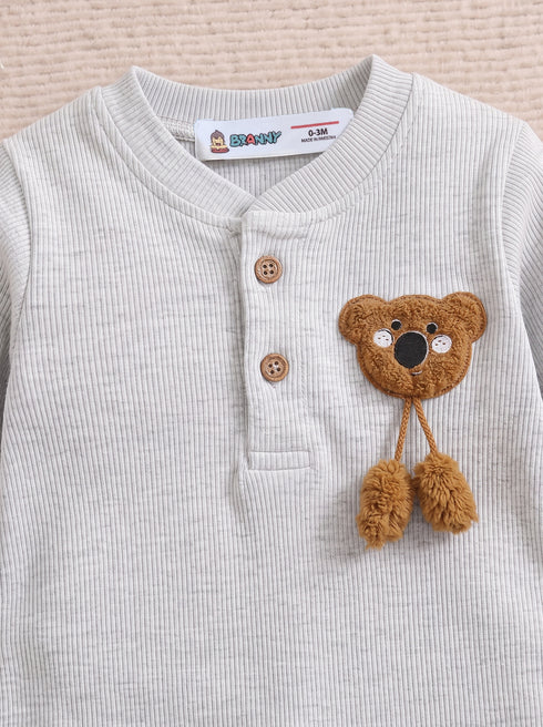 Playful Ribbed Henley Sleepsuit (Oatmeal)
