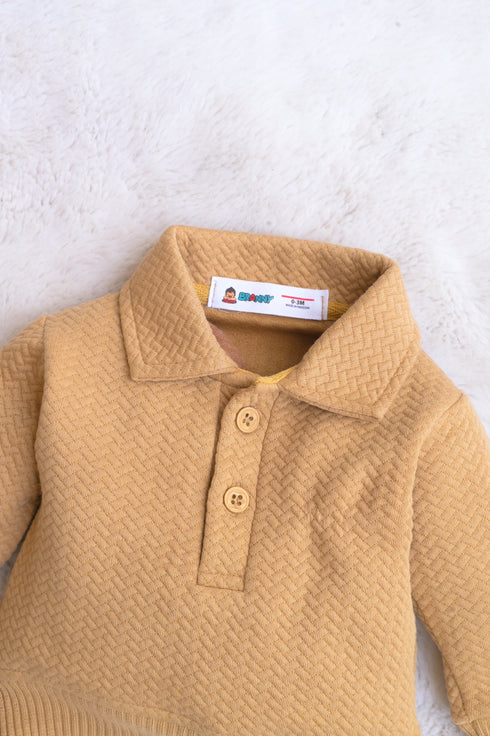 Jacquard Knit Polo Tracksuit Set (Beige)