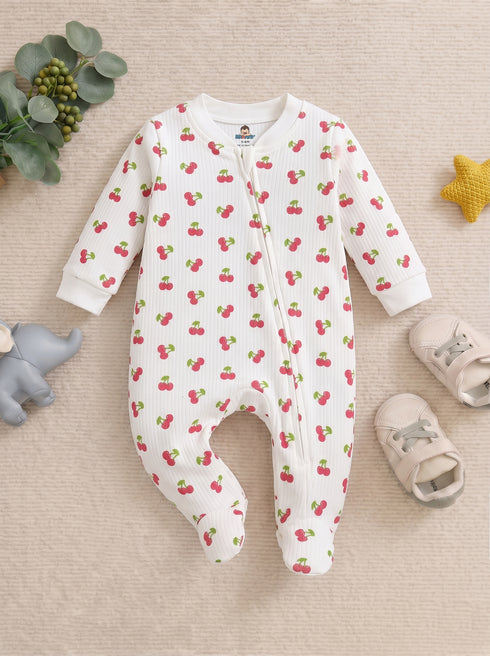 Cherry Printed Drop Needle Footed Sleepsuit