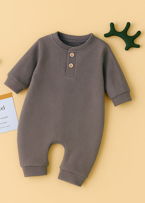 Ribbed Henley Sleepsuit (Brown)
