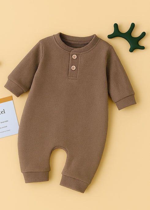 Ribbed Henley Sleepsuit (Brown)