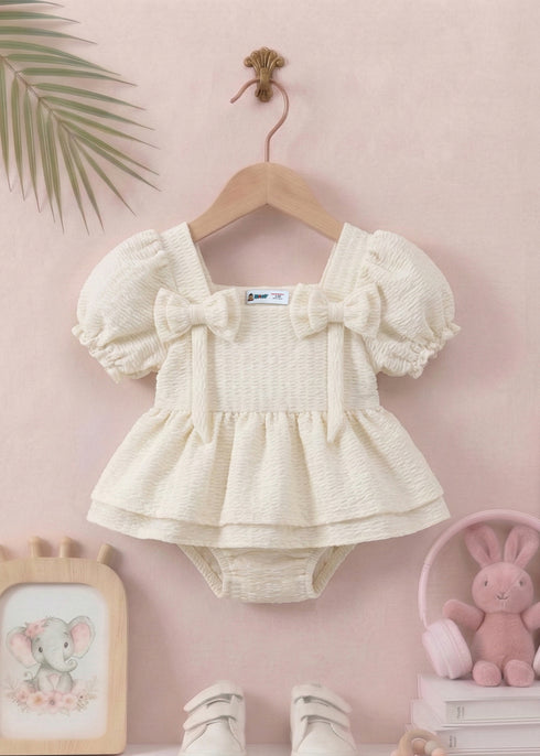 White Jacquard Bow Frock Set