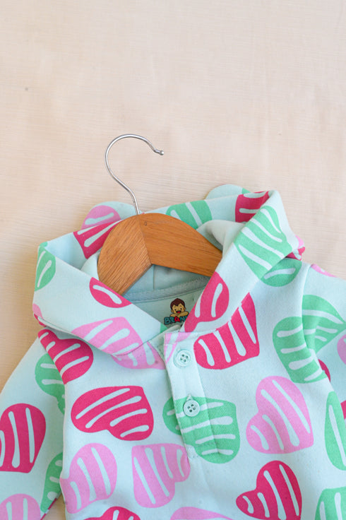 Mint Leaf Printed Fleece Hooded Sleepsuit