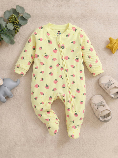Strawberry Printed Drop Needle Footed Sleepsuit