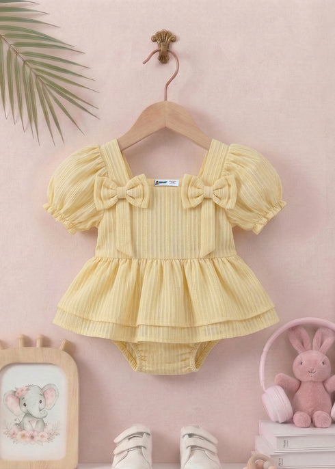 Yellow Jacquard Bow Frock Set