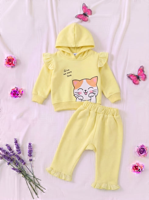 Sweet Kitty Frilled Fleece Hooded Set
