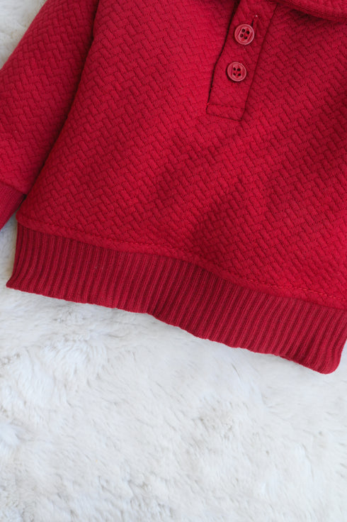 Jacquard Knit Polo Tracksuit Set (Maroon)