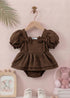 Brown Jacquard Bow Frock Set
