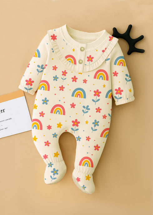 Rainbow Meadows Frilled Fleece Footed Sleepsuit
