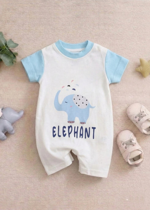 Elephant Printed Buttoned Romper