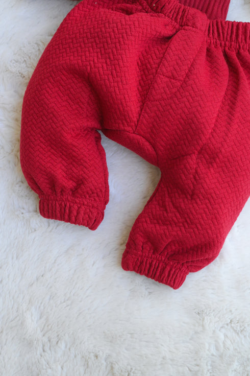 Jacquard Knit Polo Tracksuit Set (Maroon)