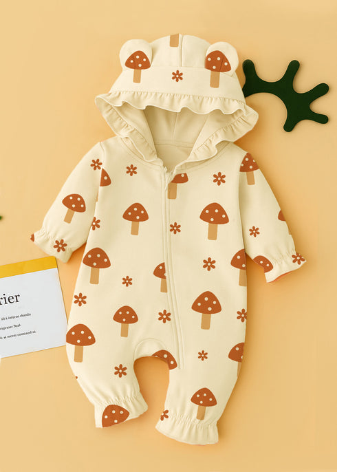 Mushroom Field Frilled Fleece Hooded Sleepsuit