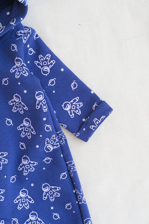 Astronaut Printed Fleece Hooded Sleepsuit