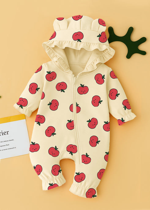 Apple Drop Frilled Fleece Hooded Sleepsuit