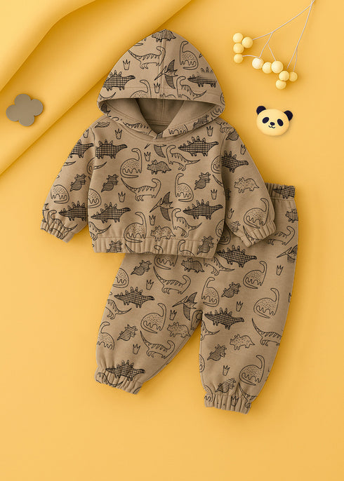 Dino Printed Fleece Hooded Set