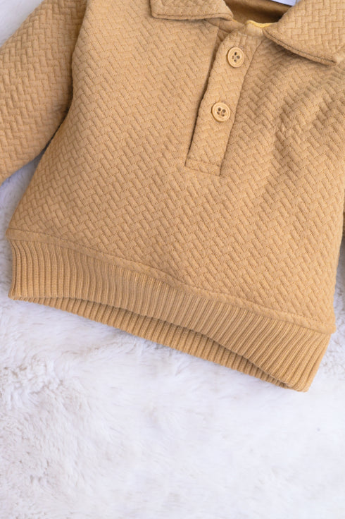 Jacquard Knit Polo Tracksuit Set (Beige)