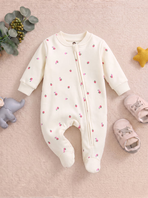 Delicate Floral Printed Fleece Footed Sleepsuit