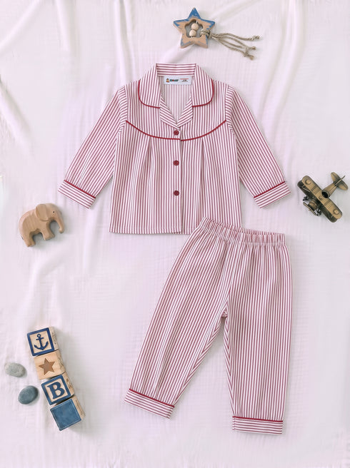 Maroon Striped Night Suit Set