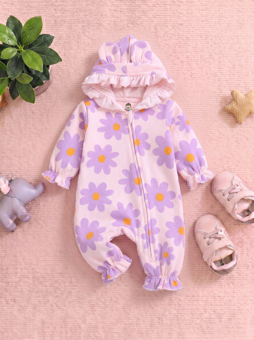Daisy Blossom Frilled Fleece Hooded Sleepsuit