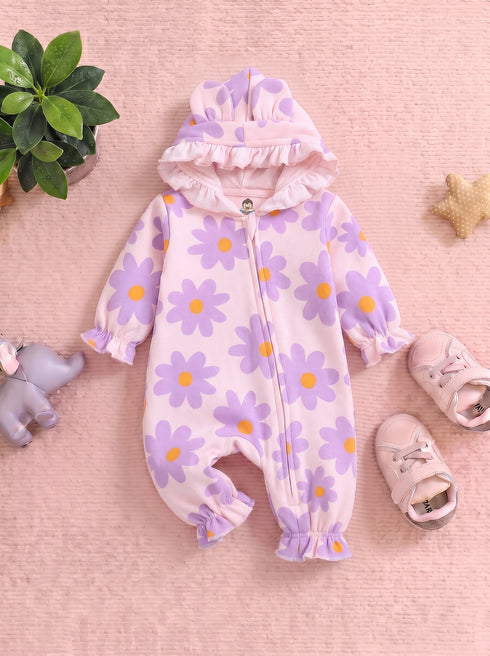 Daisy Blossom Frilled Fleece Hooded Sleepsuit