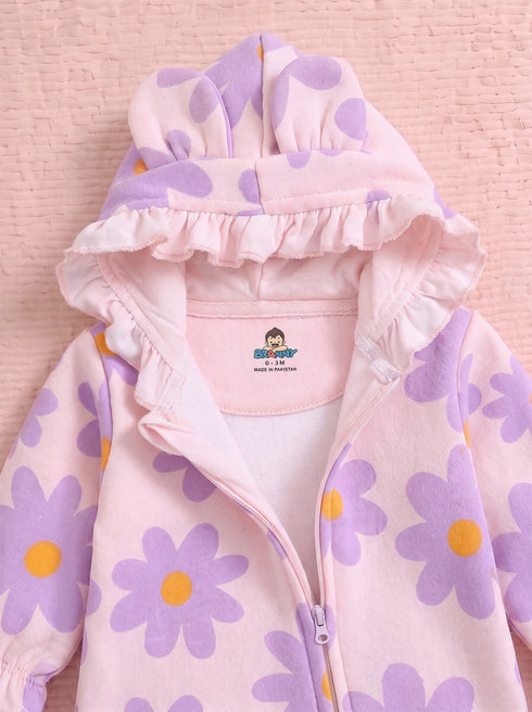Daisy Blossom Frilled Fleece Hooded Sleepsuit