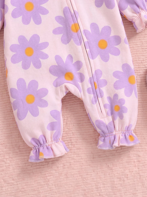 Daisy Blossom Frilled Fleece Hooded Sleepsuit