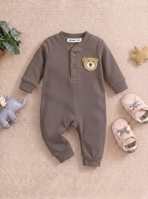 Playful Ribbed Henley Sleepsuit (Dark Brown)