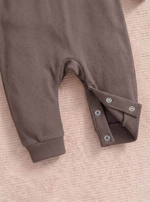 Playful Ribbed Henley Sleepsuit (Dark Brown)