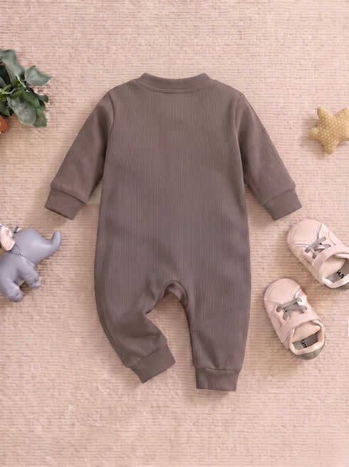 Playful Ribbed Henley Sleepsuit (Dark Brown)
