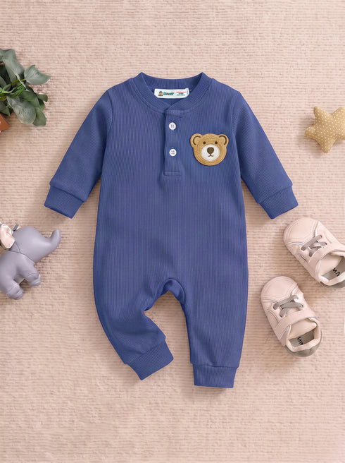 Playful Ribbed Henley Sleepsuit (Navy)