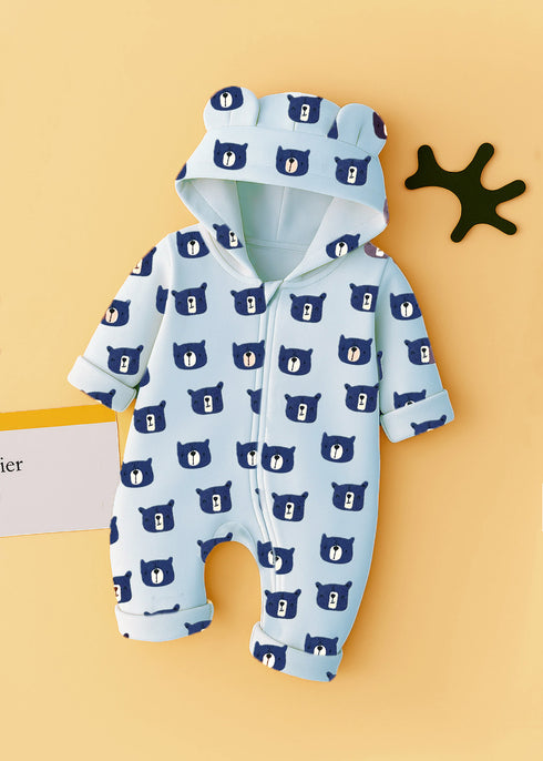 Blue Bear Fleece Hooded Sleepsuit