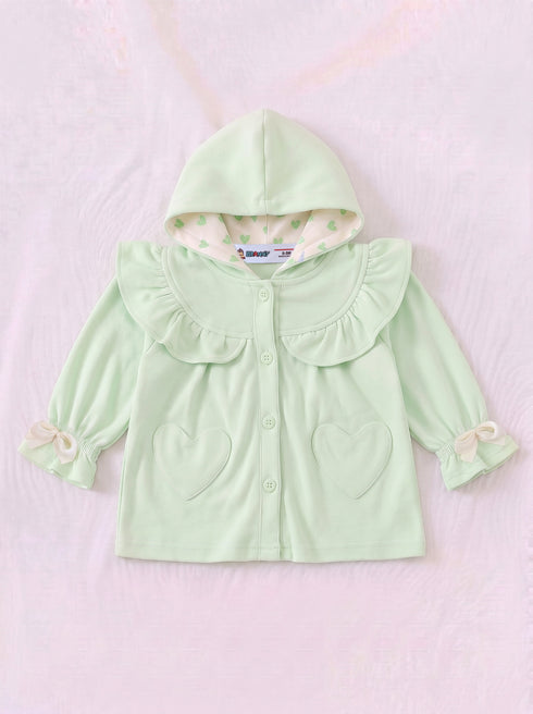 Heartful Ruffle Bow Hooded Set (Light Green)