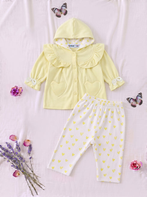 Heartful Ruffle Bow Hooded Set (Yellow)