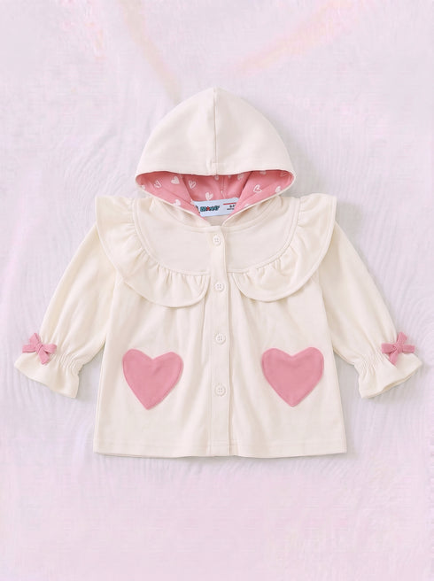 Heartful Ruffle Bow Hooded Set (Cream)