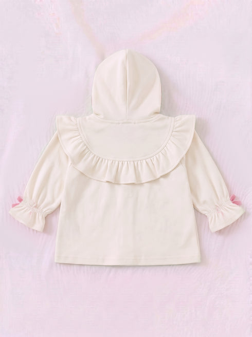 Heartful Ruffle Bow Hooded Set (Cream)