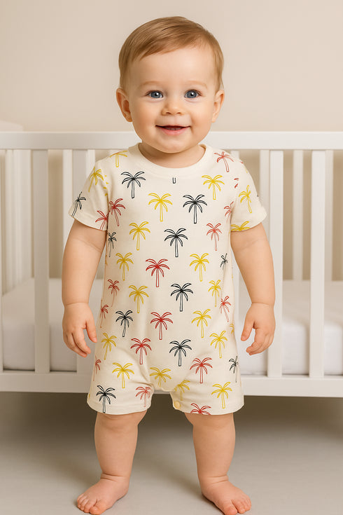 Palm Trees Printed Buttoned Romper