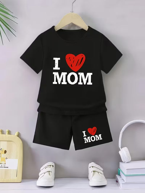 I Love Mom Printed Interlock Short Set