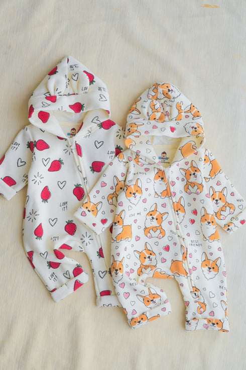 Corgi Love Fleece Hooded Sleepsuit