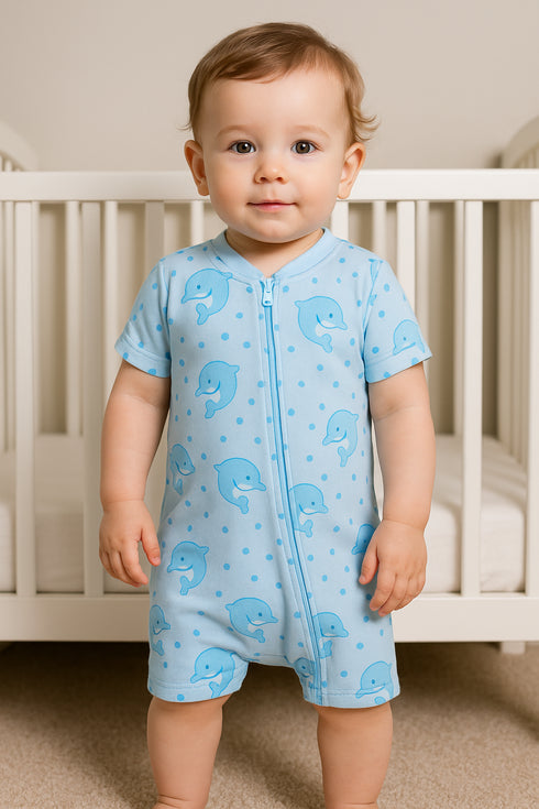 Dolphins Printed Zip-Up Romper