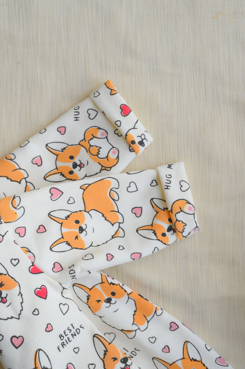 Corgi Love Fleece Hooded Sleepsuit