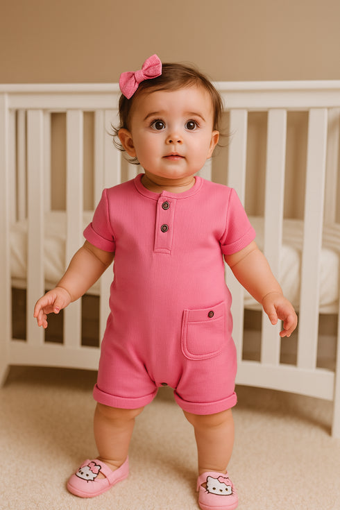 Rosewater Pink Button-Up Romper