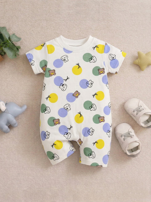 Bunny & Bear Bubble Patterned Buttoned Romper