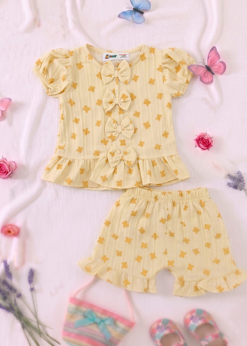 Yellow Bloom Bow Detail Frock Set