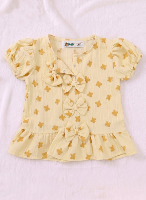 Yellow Bloom Bow Detail Frock Set