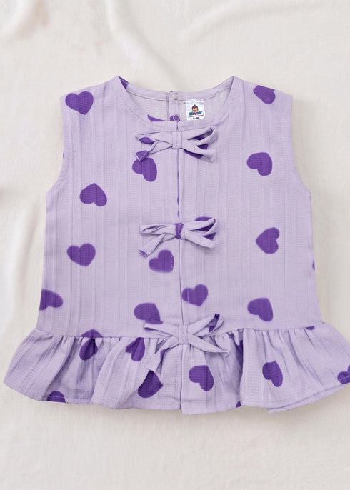 Lavender Hearts Bow Detail Frock Set